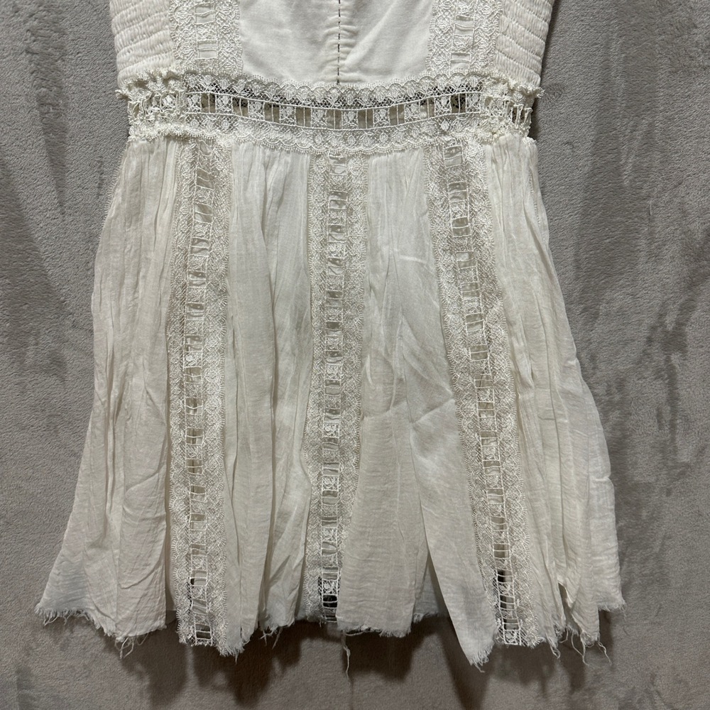 Free People Ivory Verona Square-Neck Crochet Lace Raw-Hem Mini Dress Sz S/P - Picture 5 of 10